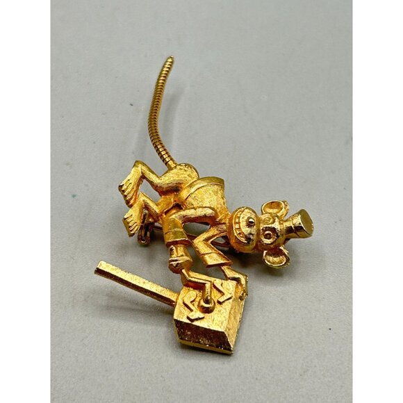 Vintage Monkey with Music Box Pin Brooch Gold Tone Fun Figural Jewelry - Picture 3 of 7